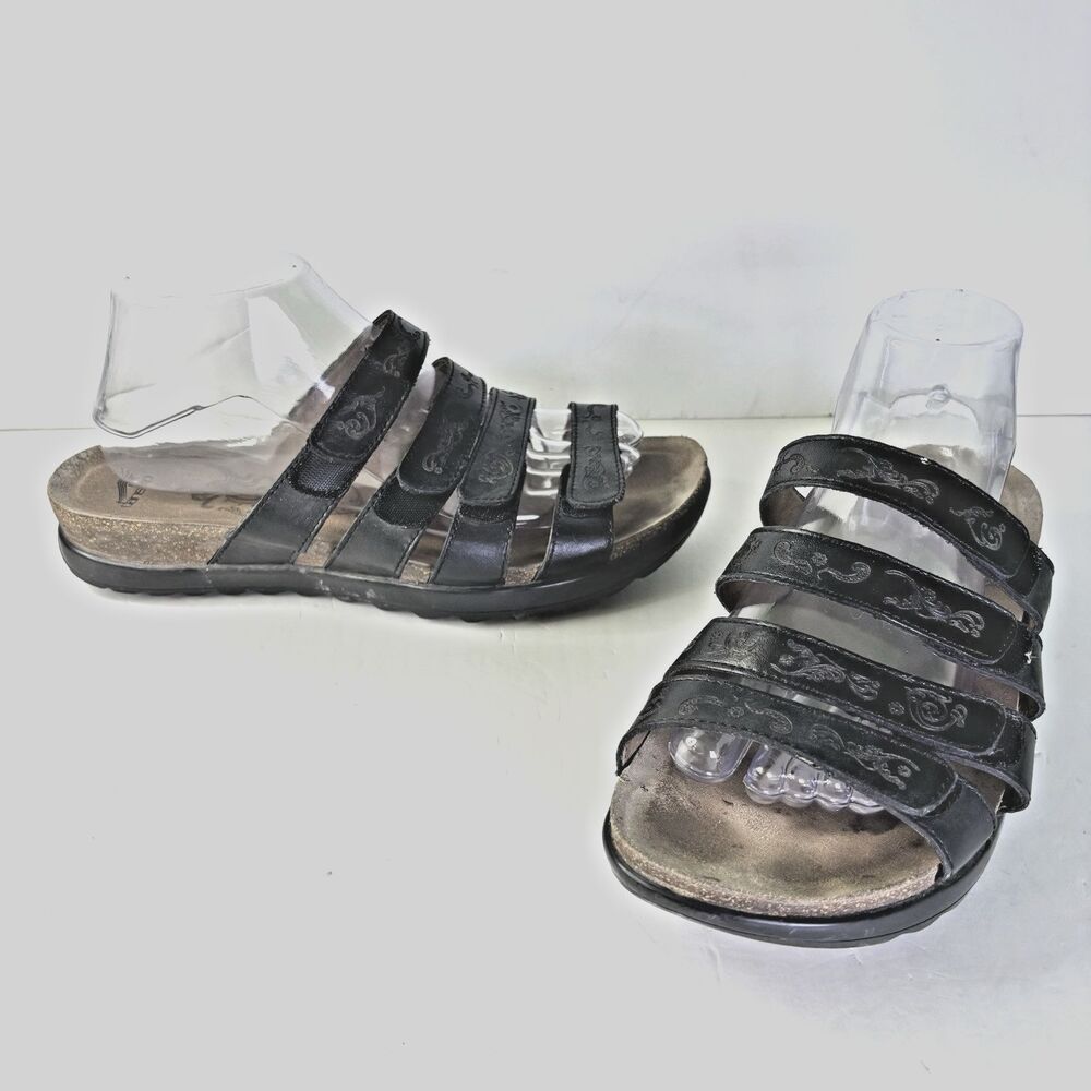 Dansko Paulina Black Leather Sandals Women's Size 40 EU, 9.5 US Adjustable
